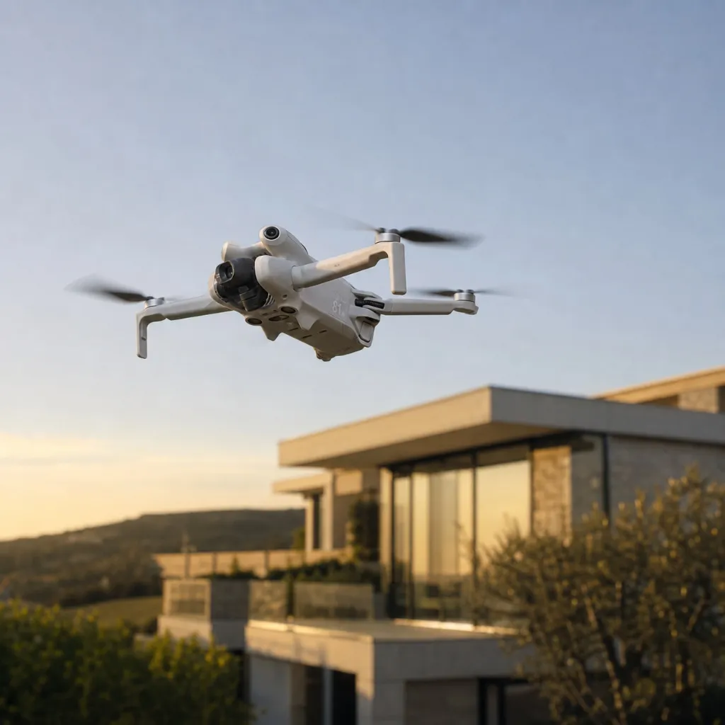 Drone voando sobre casa moderna